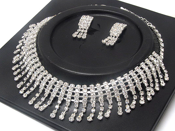 Multi rhinestone link bib style party necklace earring set