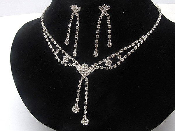 Rhinestone drop dangle party necklace earring set