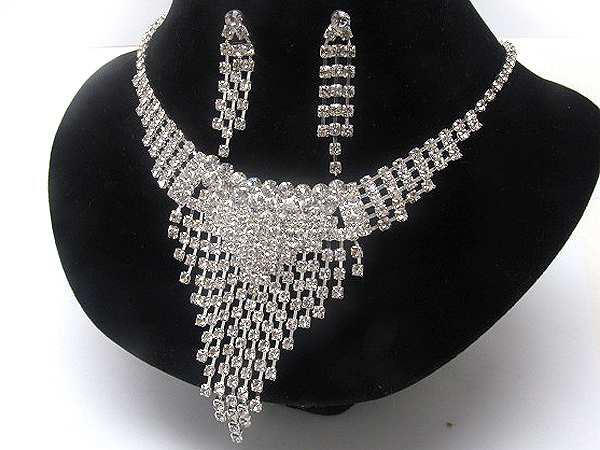 Multi line drop rhinestone party necklace earring set