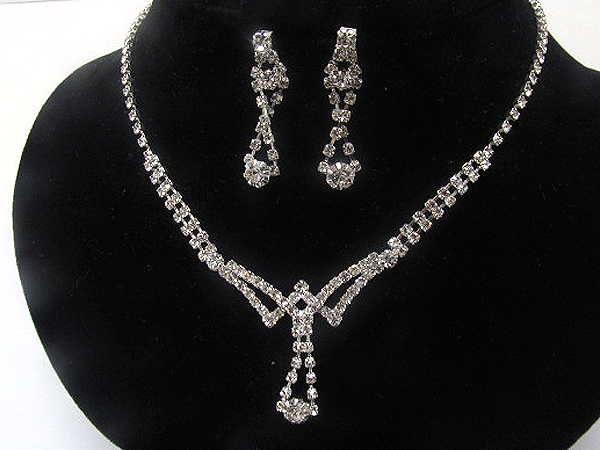 Rhinestone y shape party necklace earring set