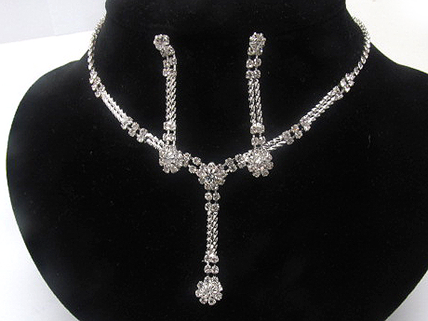 Rhinestone y shape and twisted metal party necklace earring set