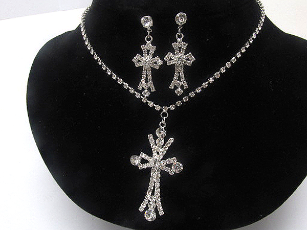 Rhinestone drop rhinestone fashion cross party necklace earring set