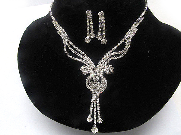 Multi line rhinestone twist and dangle party necklace earring set