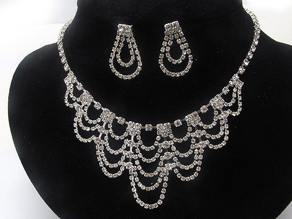 Multi oval rhinestone patern party necklace earring set