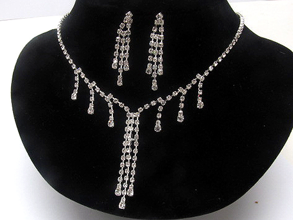 Multi rhinestone drop line patern style party necklace earring set