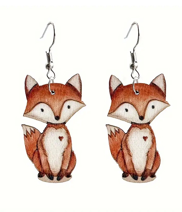 Rustic wooden fox earring