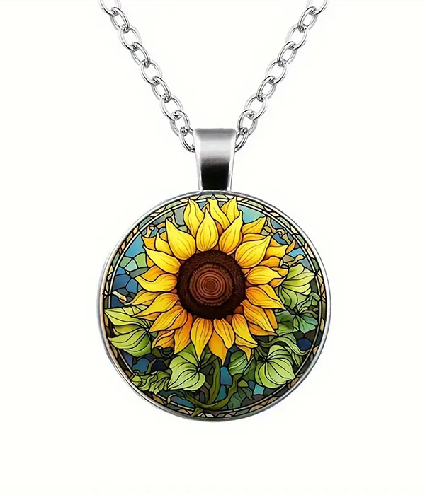 Retro style sunflower pendant necklace