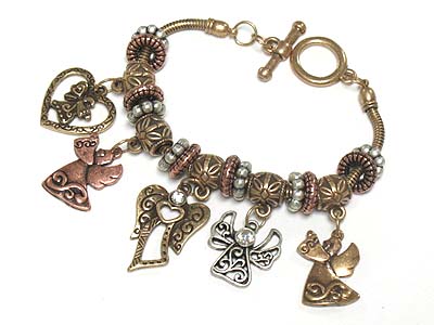 Angel theme charm antique metal toggle bracelet