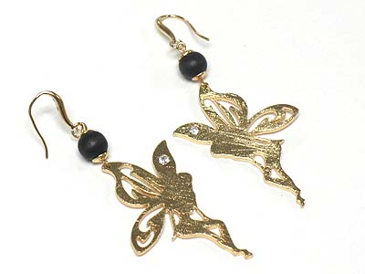 Scratch metal fairy drop earring - brass metal