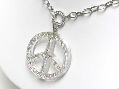 Crystal stud large acryl peace mark pendant necklace