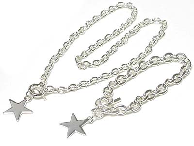 Metal star charm toggle bracelt and necklae set