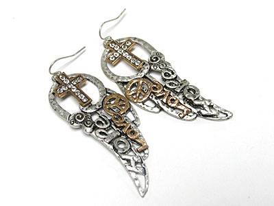 Love hope peace cross wing earring