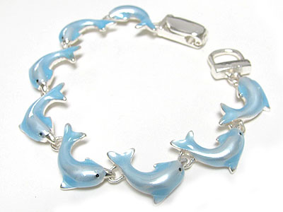 Metal epoxy dolphin  link magnetic clasp bracelet