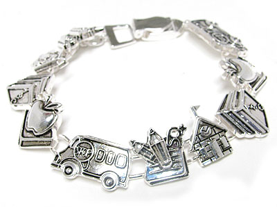 Metal school theme charm link magnetic clasp bracelet