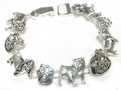 Metal dog theme charm link magnetic clasp bracelet