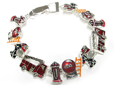 Metal epoxy firefighter theme charm link magnetic clasp bracelet