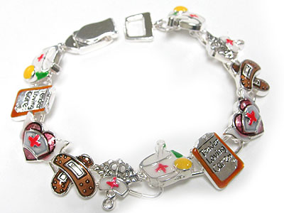 Metal epoxy phamarcy theme charm link magnetic clasp bracelet