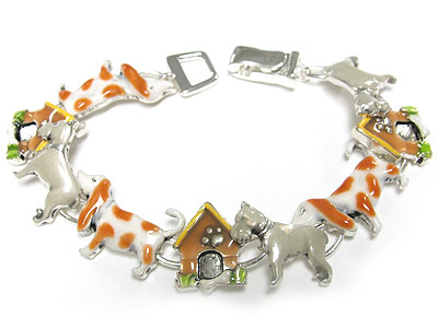 Metal epoxy dog theme charm link magnetic clasp bracelet