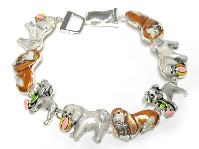 Metal epoxy dog theme charm link magnetic clasp bracelet