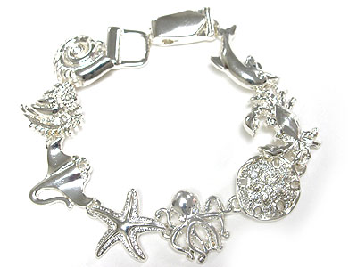 Metal sea animal theme charm link magnetic clasp bracelet