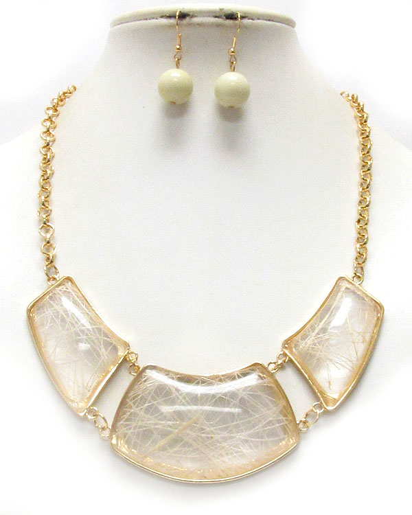 Clear and fiber acrylic stone link half chocker necklace earring set