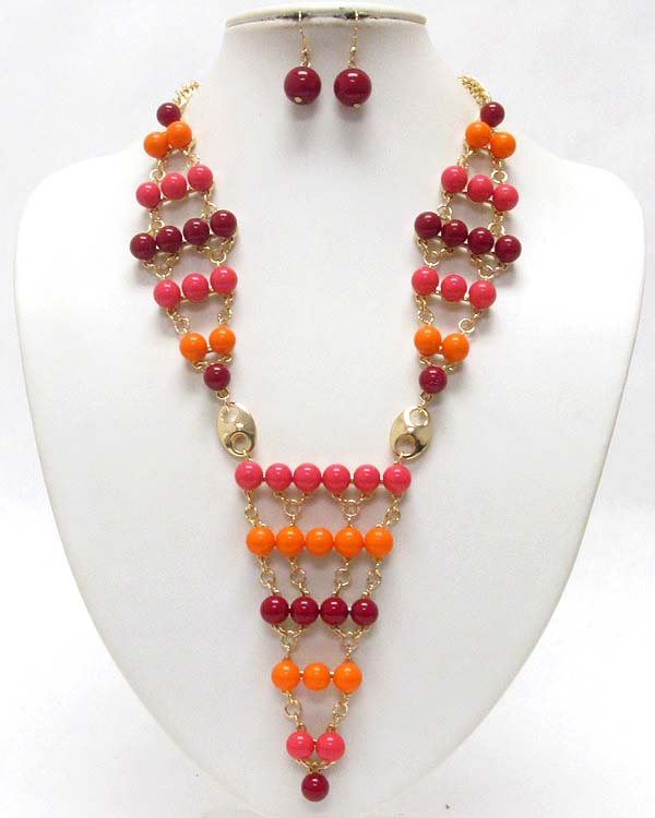 Multi color acryl ball link v shape drop necklace set