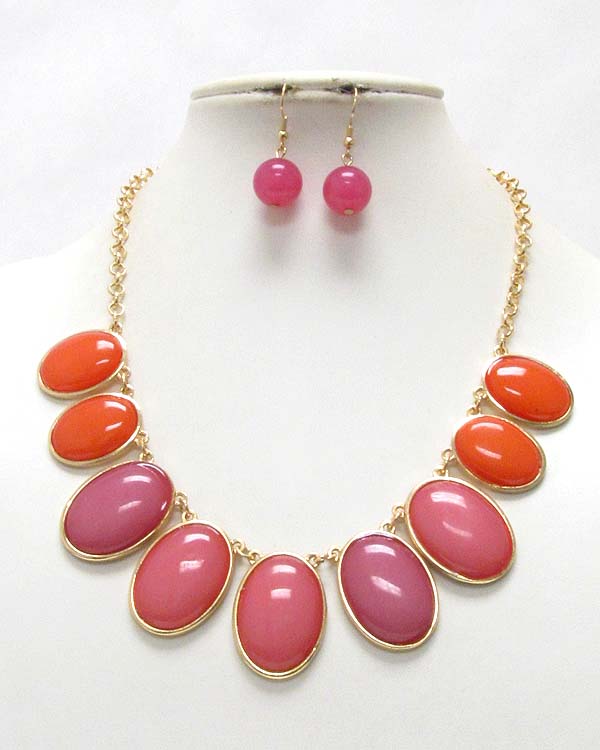 Multi color oval disk link necklace set