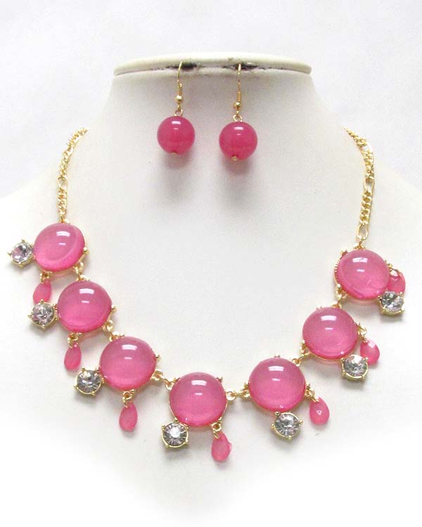 Crystal stud  acryl bubble disk link necklace set