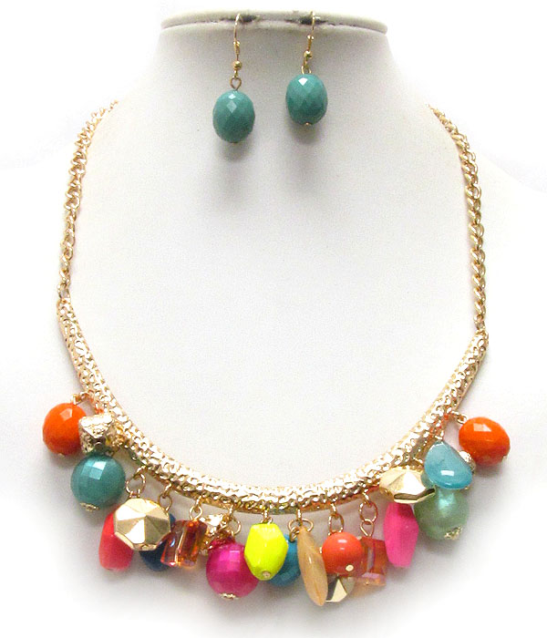 Multi shape acrylic stone drop and half chocker necklace earring set