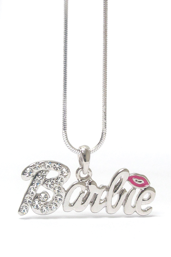 Made in korea whitegold plating crystal stud barbie pendant necklace