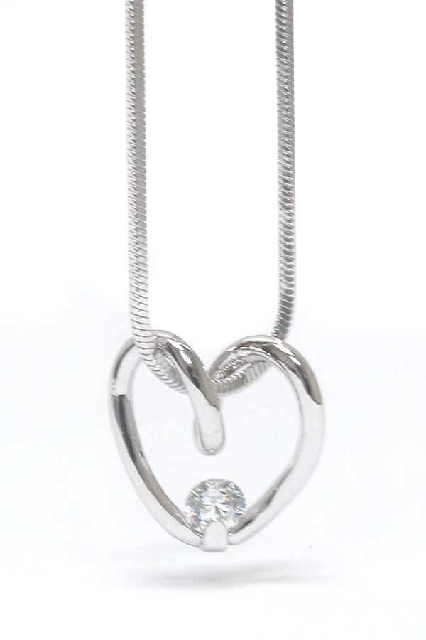 MADE IN KOREA WHITEGOLD PLATING DESIGNER STYLE CRYSTAL BALL AND HEART NECKLACE