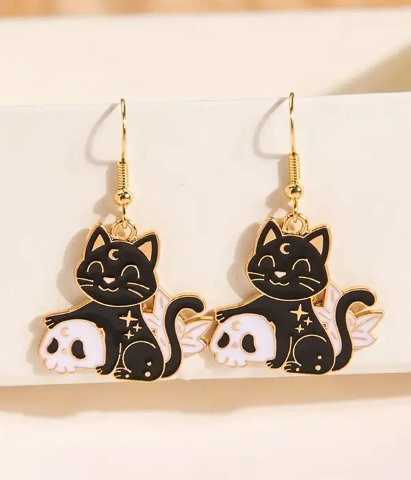 Halloween theme epoxy black cat earring