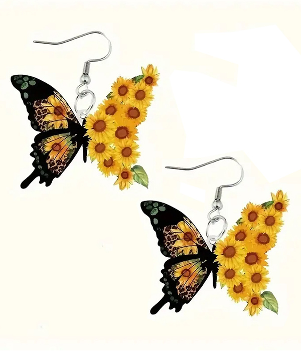 Sunflower print butterfly earring