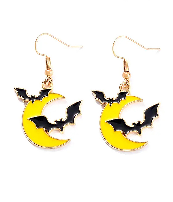 Halloween theme moon and bat earring