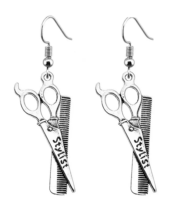 Cosmetic theme hair scissors and comb earring