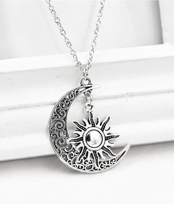 Vintage crescent moon and sun pendant necklace