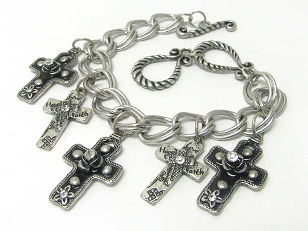 Medieval design metal cross charm dangle chain bracelet