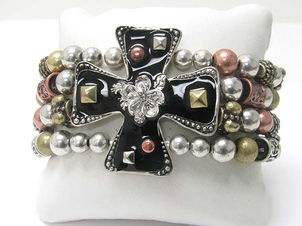 Medieval design metal cross top metal ball stretch bracelet