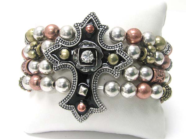 Medieval design metal cross top metal ball stretch bracelet