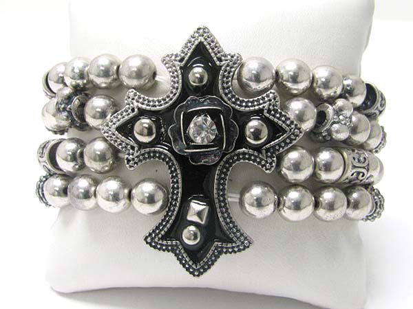 Medieval design metal cross top metal ball stretch bracelet