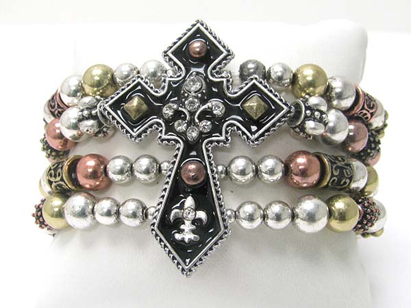 Medieval design metal cross top metal ball stretch bracelet