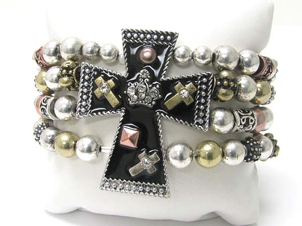 Medieval design metal cross top metal ball stretch bracelet