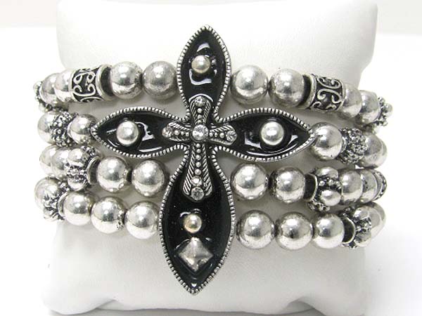 Medieval design metal cross top metal ball stretch bracelet