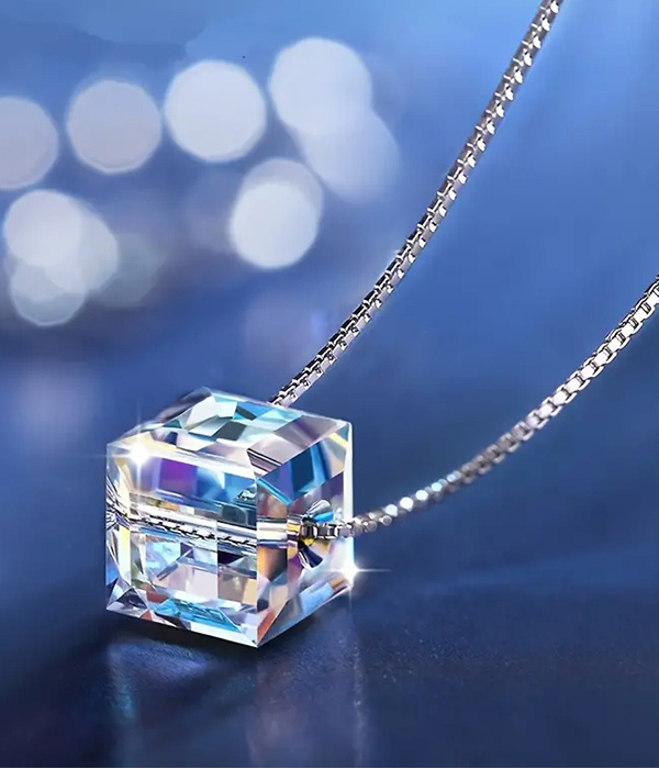 Crystal cube pendant necklace
