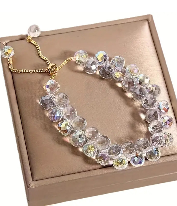 Double layer crystal pull tie bracelet