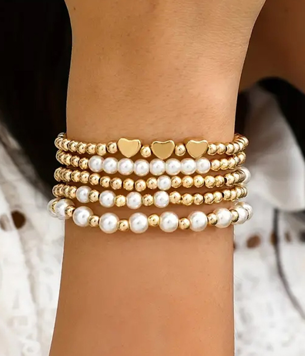5 piece pearl stackable stretch bracelet set