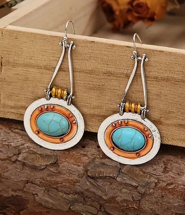 Oval turquoise drop earring