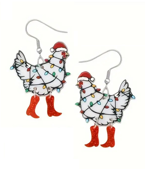 Christmas theme acrylic rooster earring