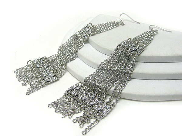 Crystal deco long multi chain drop earrings