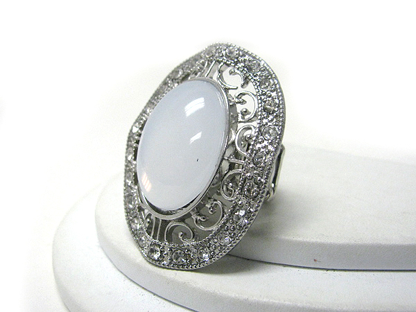 Natural stone and cyrstal edge filigree stretch ring